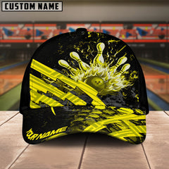 Maxcorners Bowling Grunge Flame Multicolor Personalized Name 3D Cap