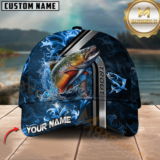 Maxcorners Trout Fishing Blue Fire Golden Number One Pattern Sport Pattern Personalized Name 3D Cap MT78