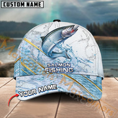 Maxcorners Salmon Fishing Gold Premium Skinfish Pattern Sport Pattern Personalized Name 3D Cap MT78