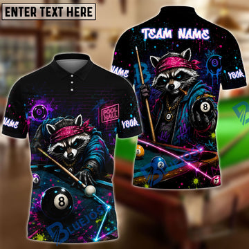 Maxcorners Billiards 8 Ball Fierce Neon Raccoon Bandana Personalized Name Shirt (4 Colors)