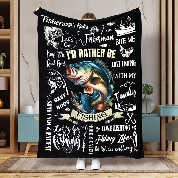 Maxcorners Fishing Lovers Black Blanket