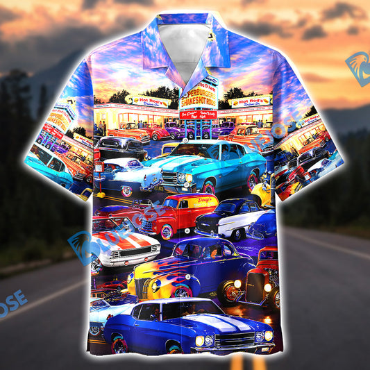 Maxcorners Hot Rod Drive-In Diner Classic Car Collection Hawaiian Shirt