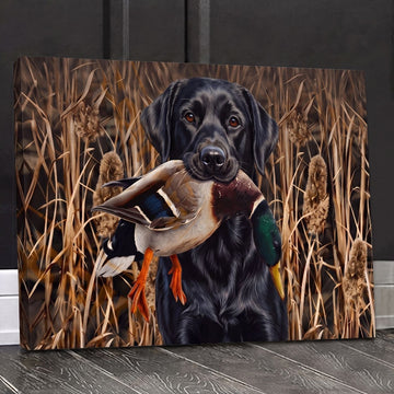 Maxcorners Duck Hunting Black Labrador Retriever and Mallard Canvas Wall Art