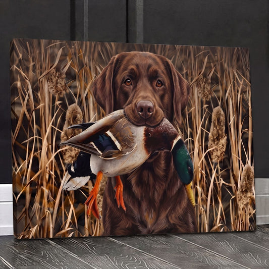 Maxcorners Duck Hunting Chocolate Labrador Retriever and Mallard Canvas Wall Art