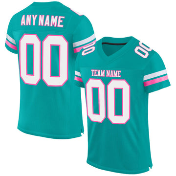 Maxcorners Custom Aqua White-Pink Mesh Authentic Football Jersey LM2605