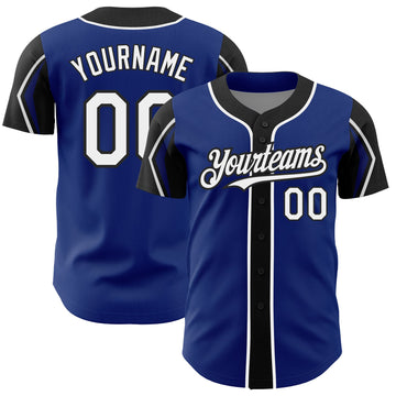 Maxcorners Custom Royal White-Black 3 Colors Arm Shapes Authentic Baseball Jersey LM2605
