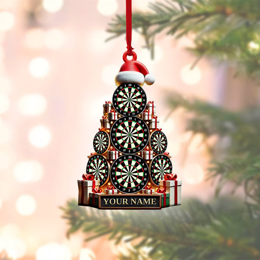 Maxcorners Personalized Dartboard Christmas Tree Ornament with Custom Name, Unique Holiday Decoration for Dart Players, Gift for Her Him