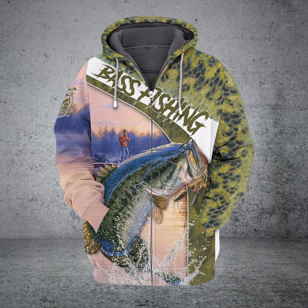 Maxcorners Fishing Shirt Bass Shirts for Men Fish 3D Printed Fishing