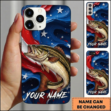 Maxcorners American Flag Wave Custom Name Fishing Phone Case