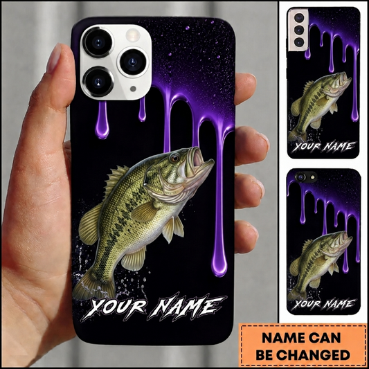 Maxcorners Neon Purple Drip Effect Custom Name Fishing Phone Case
