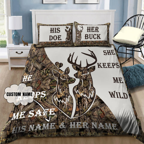 Maxcorners Love Gift Couple Deer Custom Name Bedding Set