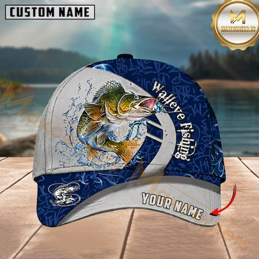 Maxcorners Blue Graffiti Pattern Split Panel & Splash Water Custom Name Fishing Cap