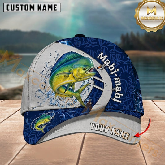 Maxcorners Blue Graffiti Pattern Split Panel & Splash Water Custom Name Fishing Cap