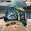 Maxcorners Dad The Man Myth Fishing Legend Vintage Blue Gold Pattern Custom Name Fishing Cap