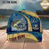 Maxcorners Dad The Man Myth Fishing Legend Vintage Blue Gold Pattern Custom Name Fishing Cap