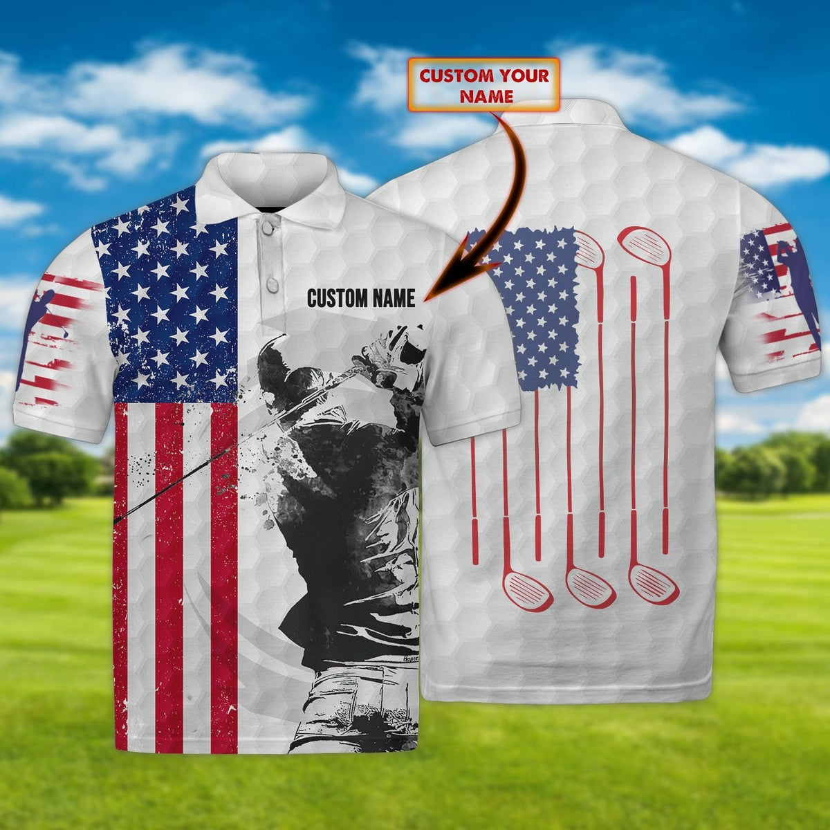 Maxcorners Golf American Flag Customized Name 3D Shirt