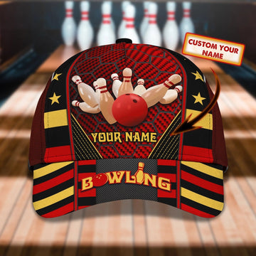 Maxcorners Custom Name Bowling Cap Hat, Baseball Bowling Hat, Men Bowling Hat, Red Bowling Classic cap LM0402