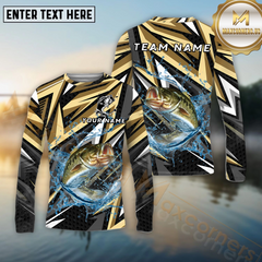 Maxcorners Bass Fishing Golden Line Jerse Pattern Sport Jersey Personalized Name, Team Name Long Sleeve Shirt