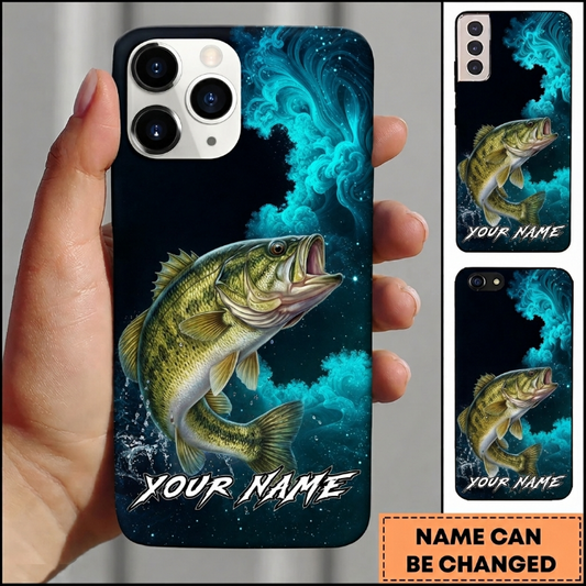 Maxcorners Vibrant Dark Ocean Design Custom Name Fishing Phone Case