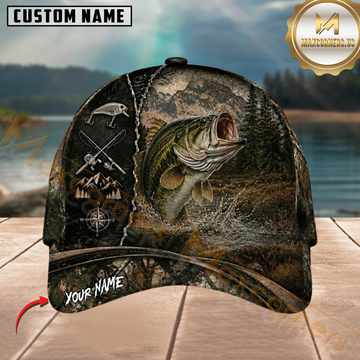 Maxcorners Fishing Dark Camo Mountain Outdoor Customized Name 3D Cap