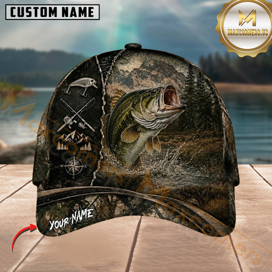 Maxcorners Fishing Dark Camo Mountain Outdoor Customized Name 3D Cap