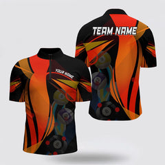 MaxCorners Billiard Orange Jerseys Customized Name And Team Name 3D Zip Polo Shirt For Men