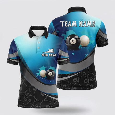 Maxcorners 8 Ball And Cue Ball Pool Blue 3D Polo Shirts Billiards Jerseys