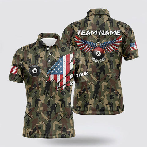 Maxcorners American Eagle Flag Billiard Camouflage Full Printing Men Polo Shirts