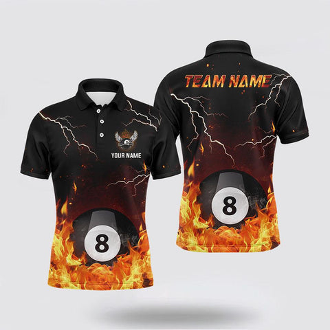 Maxcorners Billiard 8 Ball Thunder Fire Flame 3D Polo Shirts