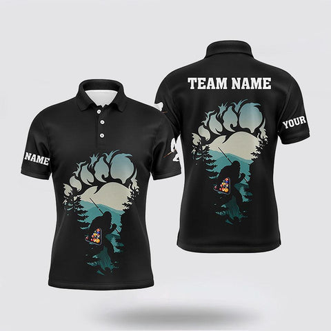 MaxCorners Billiard Funny Bigfoot Holding Customized Name, Team Name 3D Polo Shirt For Men
