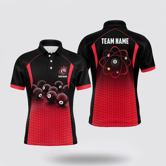 Maxcorners Fun Billiards Atoms Red Black Gradient All Over Print Billiard Polo Shirts