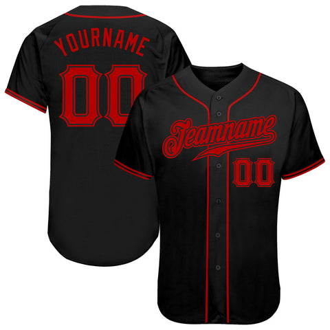 Custom Black Red 3D Authentic Baseball Jersey
