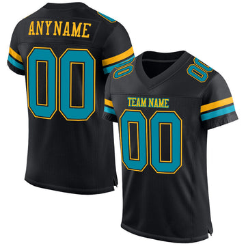 Maxcorners Custom Black Teal-Gold Mesh Authentic Football Jersey LM2605