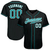 Maxcorners Custom Black Aqua Pinstripe Teal-White Authentic Baseball Jersey LM2605