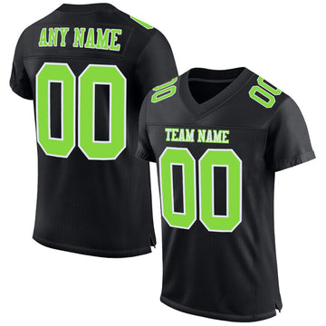 Maxcorners Custom Black Neon Green-White Mesh Authentic Football Jersey LM2605