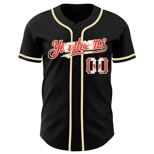 Maxcorners Custom Black Vintage USA Flag-Cream Premium Raglan Sleeves Baseball Jersey LM0210