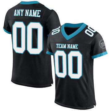 Maxcorners Custom Black White-Panther Blue Mesh Authentic Football Jersey LM2605