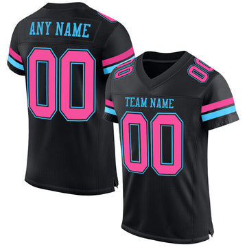 Maxcorners Custom Black Pink-Sky Blue Mesh Authentic Football Jersey LM2605