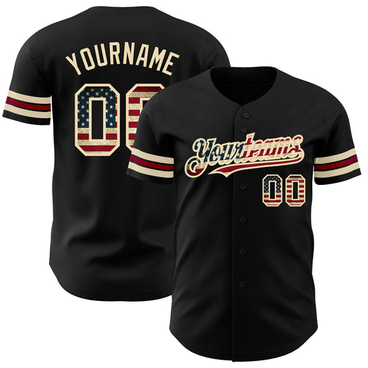 Maxcorners Custom Navy Vintage USA Flag City Cream-Crimson Premium Baseball Jersey LM0210