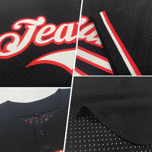 Maxcorners Custom Red Vintage USA Flag-Black Mesh Premium Throwback Baseball Jersey LM0210