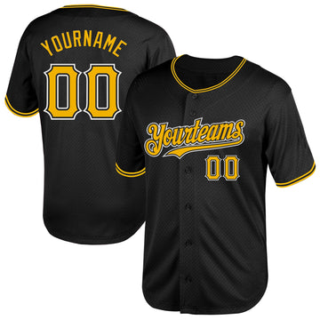 Maxcorners Custom Black Gold-White Mesh Authentic Throwback Baseball Jersey LM2605