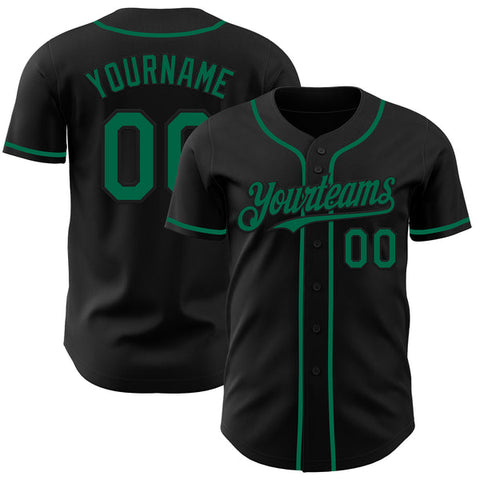Maxcorners Custom Black Kelly Green Authentic Baseball Jersey
 LM0609