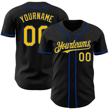 Maxcorners Custom Black Yellow-Royal Authentic Baseball Jersey LM0609
