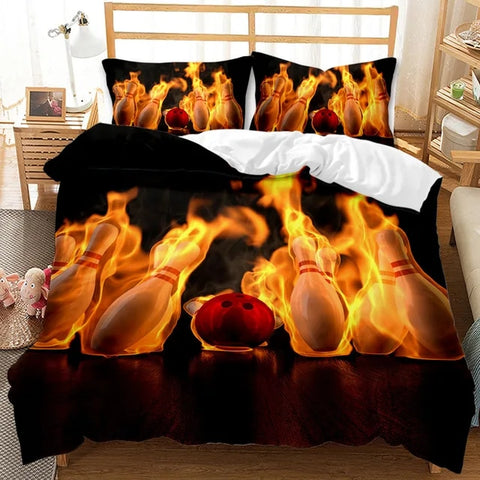 Maxcorners Fire Bowling Ball And Pins 3D Bedding Set