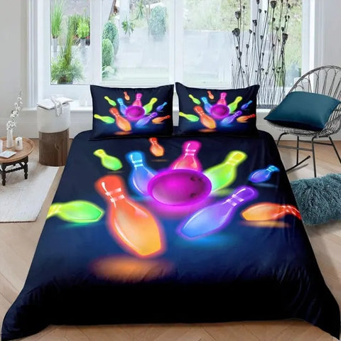 Maxcorners Neon Bowling Ball And Pins 3D Bedding Set