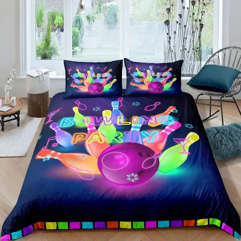 Maxcorners Neon Party Bowling Ball And Pins 3D Bedding Set