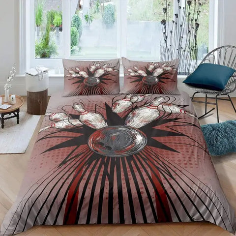 Maxcorners Vintage Bowling Ball And Pins 3D Bedding Set