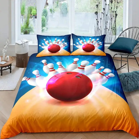 Maxcorners Red Bowling Ball And Pins 3D Bedding Set
