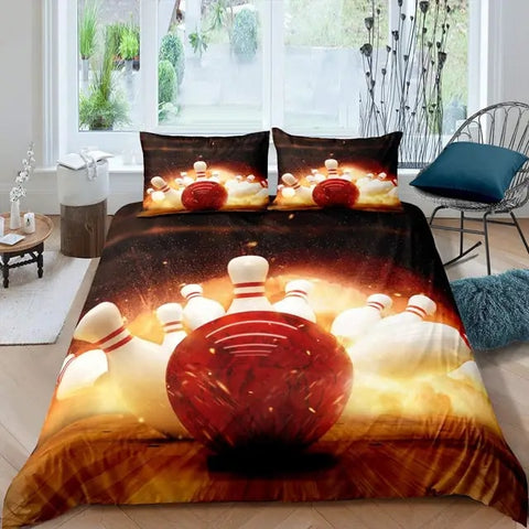 Maxcorners Red Bowling Ball And Pins 3D Bedding Set
