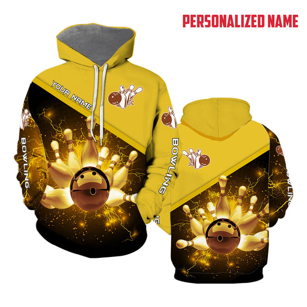 Maxcorners Bowling Golden Lightning 3D Custom Name Shirt
